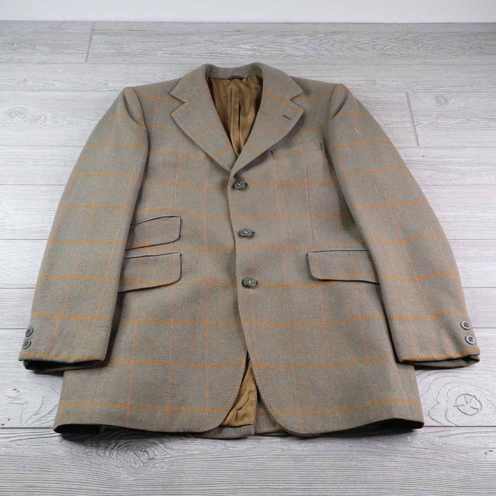 Vintage W&H Gidden Equestrian Tweed Blazer 42R Windowpane Jacket England